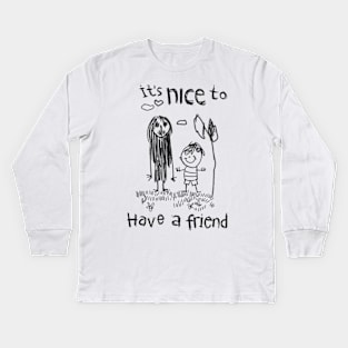 Unlikely Allies: A Friend Found in Horror's Embrace - Horror Kid Drawing Kids Long Sleeve T-Shirt